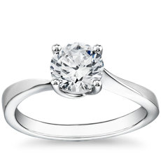 Tapered Twist Four-Prong Solitaire Engagement Ring in 18k White Gold